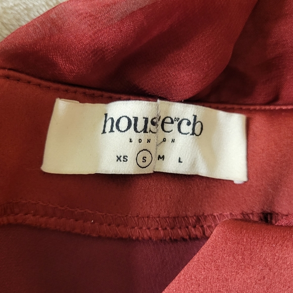 House of CB Olivia Wine Satin Off Shoulder Dress - Picture 10 of 11